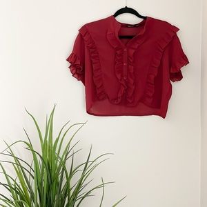 Modern Victorian inspired crop! Button down style & ruffles! Size: Small